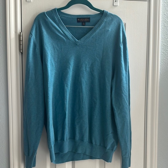 Brooks Brothers Aqua Blue V-Neck 100% Supima Cotton Sweater Mens XL Casual - Picture 1 of 8